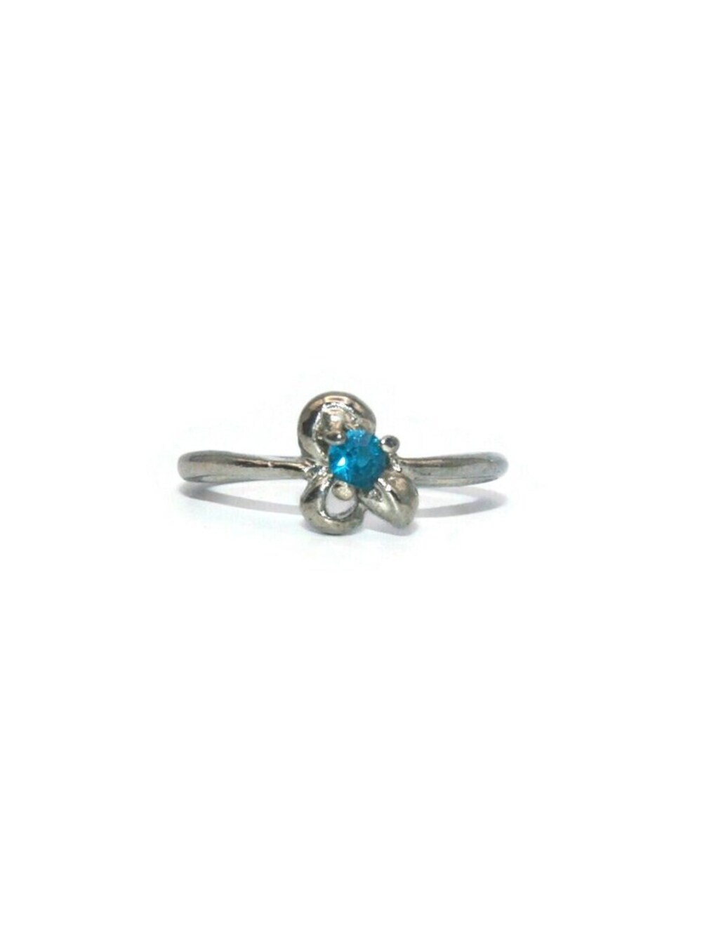 Vintage Silver Tone and Faux Blue Topaz Ring, US Size 7 1/2 Ring.
